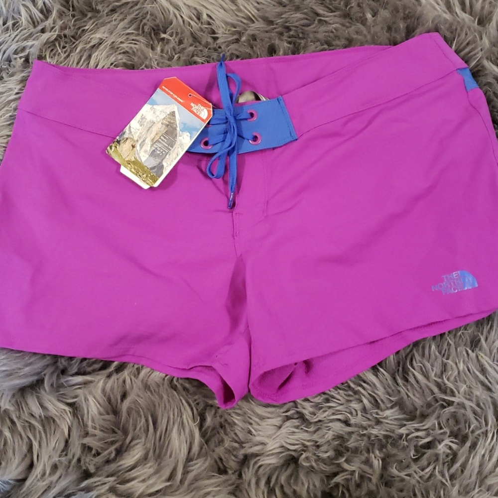 The North Face Women's Magenta Shorts with Blue Waist Detail